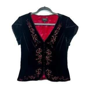 Vtg Papell Boutique Evening Beaded Velvet Bolero top Embroidered Goth Steampunk